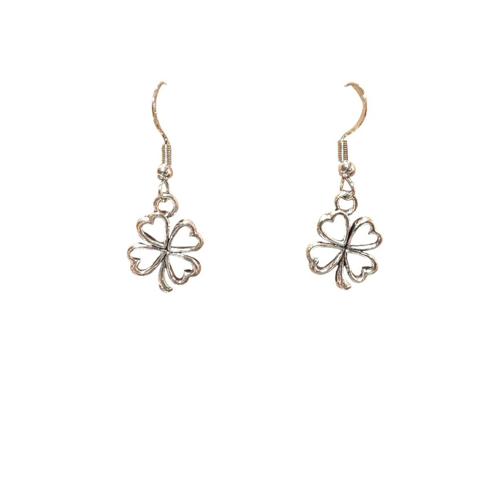Silver Shamrock Clover Sterling Silver Hook Earrings #2191